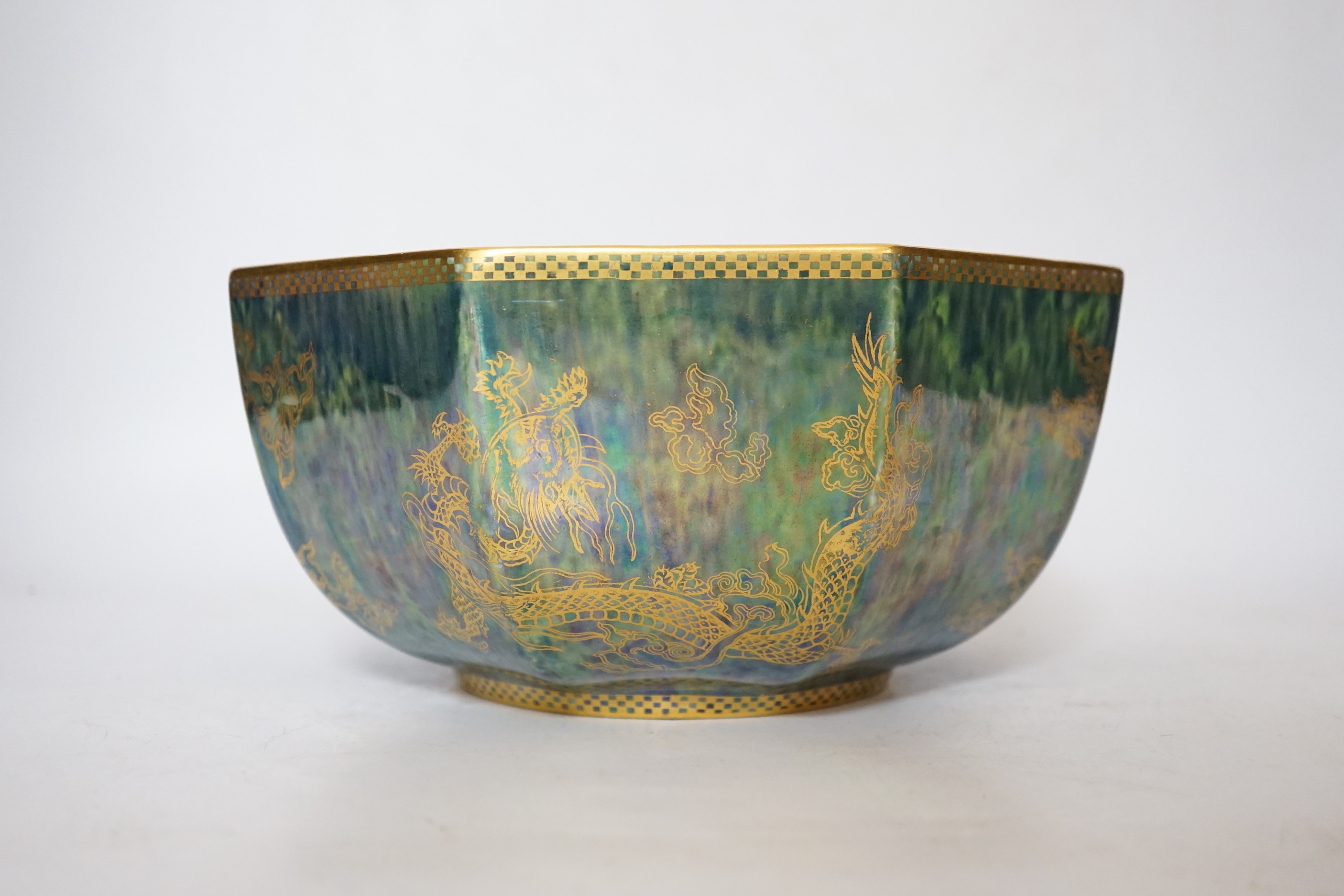 A Wedgwood ‘dragon’ lustre bowl of octagonal form, design number Z4831, decorated centrally with a dragon, 10cm